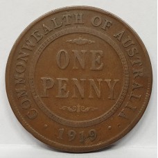 AUSTRALIA 1919 . ONE 1 PENNY . VARIETY . DOUBLE DOT . RARE